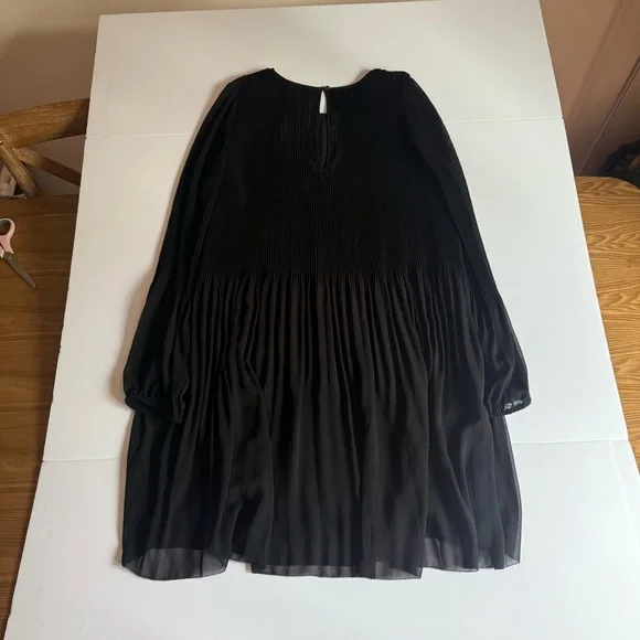 WILFRED Daydreamer Mini Dress Black Pleated Chiffon Long Sleeve L Aritzia - Picture 16 of 16